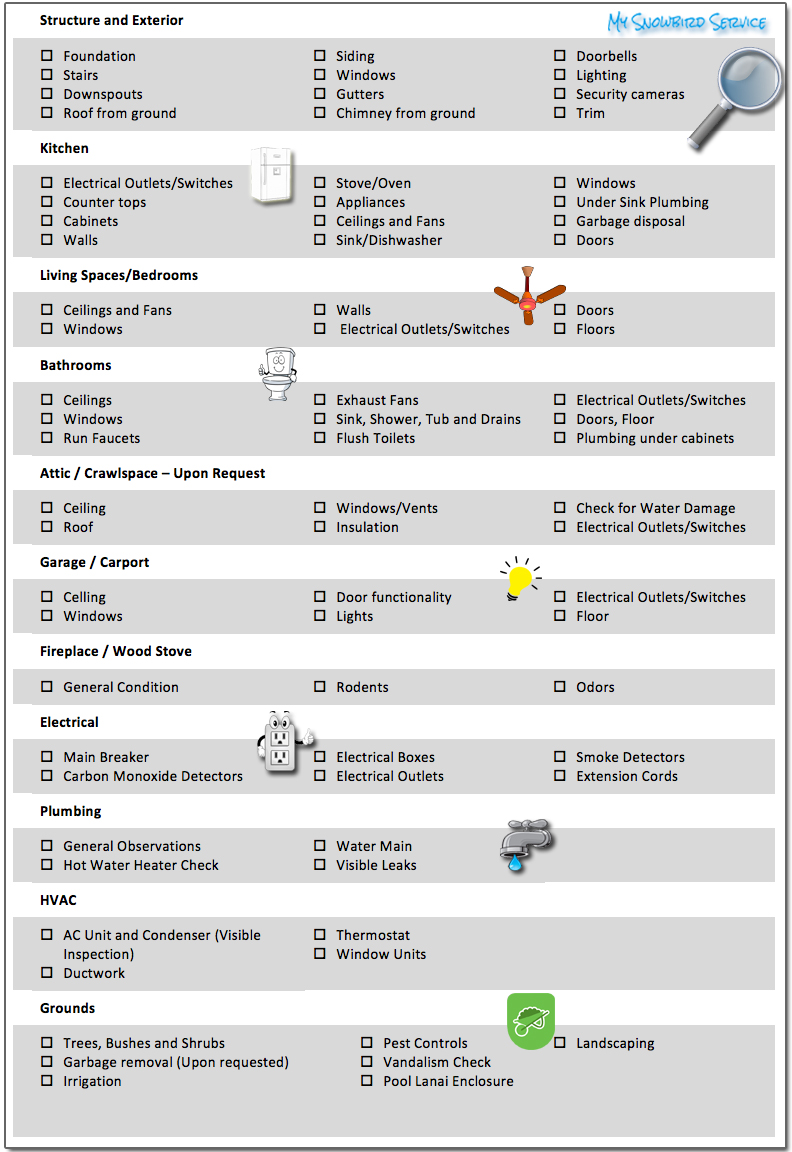 Printable Snowbird Checklist